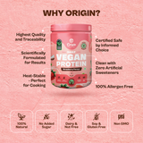 Origin Nutrition 100% Vegan Plant Protein Powder Strawberry Flavour with 25g Protein per serving, 290g