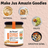 Buy Jus Amazin Creamy Organic Peanut Butter Sweet 'N' Salty (200g) |26.3% Protein| Clean nutririon | online for the best price of Rs. 180 in India only on Vvegano