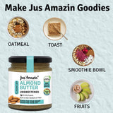 Buy Jus Amazin CRUNCHY Almond Butter - Unsweetened (200g) | Single Ingredient - 100% Almonds | online for the best price of Rs. 399 in India only on Vvegano