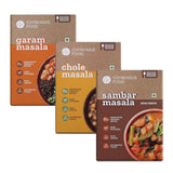 Buy Conscious Food Bundle of Chole Masala, Garam Masala & Sambar Masala | Made from organic ingredients online for the best price of Rs. 325 in India only on Vvegano