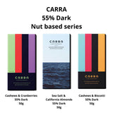 Buy Carra 55% Dark | Pack of 3 - Sea Salt & Almonds, Cashews & Biscotti, Cashews & Cranberries online for the best price of Rs. 513 in India only on Vvegano