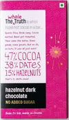 Buy The Whole Truth - Dark Chocolate - Hazelnut (Pack of 2) - No Added Sugar - Sweetened Only with dates - 47% Cocoa - 38% Dates - 15% Hazelnuts online for the best price of Rs. 398.4 in India only on Vvegano